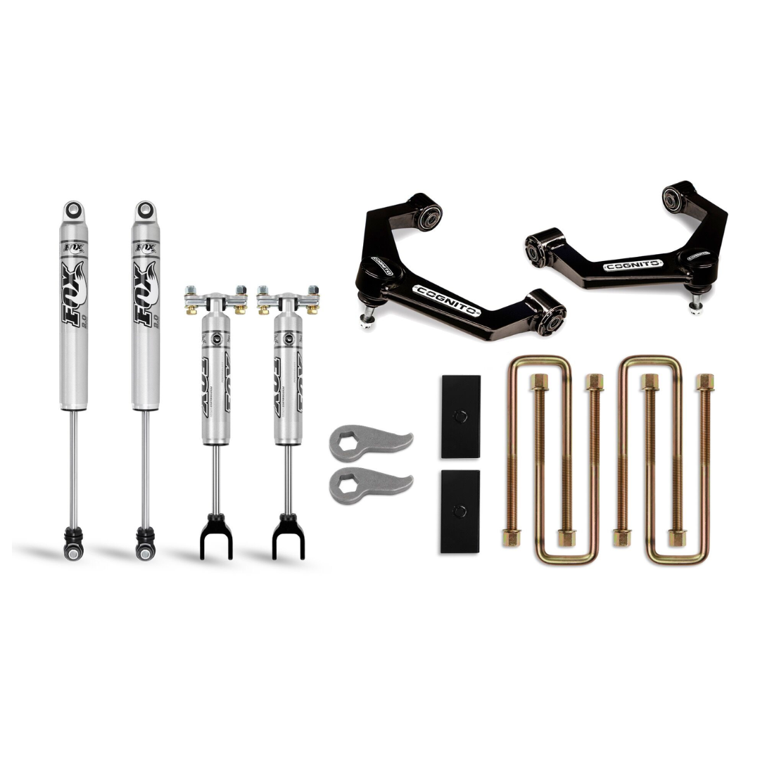 Cognito 3-Inch Performance Leveling Kit With Fox PS 2.0 IFP Shocks & 1" Rear Lift Block for 20-24 Silverado/Sierra 2500/3500 2WD/4WD