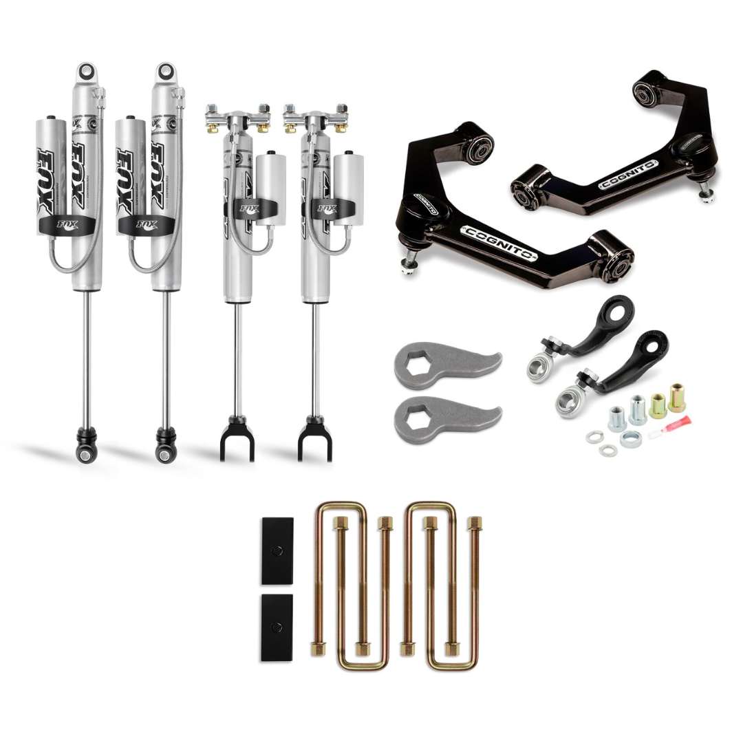 Cognito 3-Inch Premier Leveling Kit with Fox PSRR 2.0 Shocks & 1" Rear Lift Block for 20-24 Silverado/Sierra 2500/3500 2WD/4WD