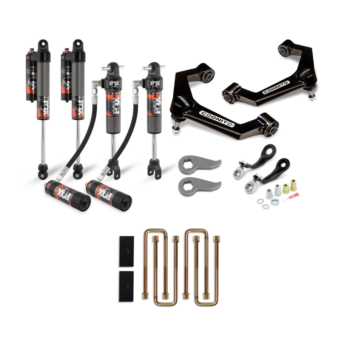 Cognito 3-Inch Elite Leveling Kit with Fox 2.5 Elite Performance Series Shocks With 1" Rear Block Kit  for 20-24 Silverado/Sierra 2500/3500 2WD/4WD
