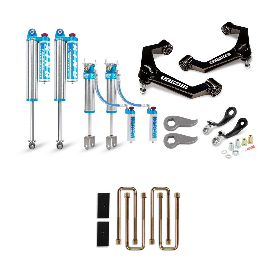 Cognito 3-Inch Elite Leveling Kit with King 2.5 Reservoir Shocks & 1" Rear Block Kit for 20-24 Silverado/Sierra 2500/3500 2WD/4WD